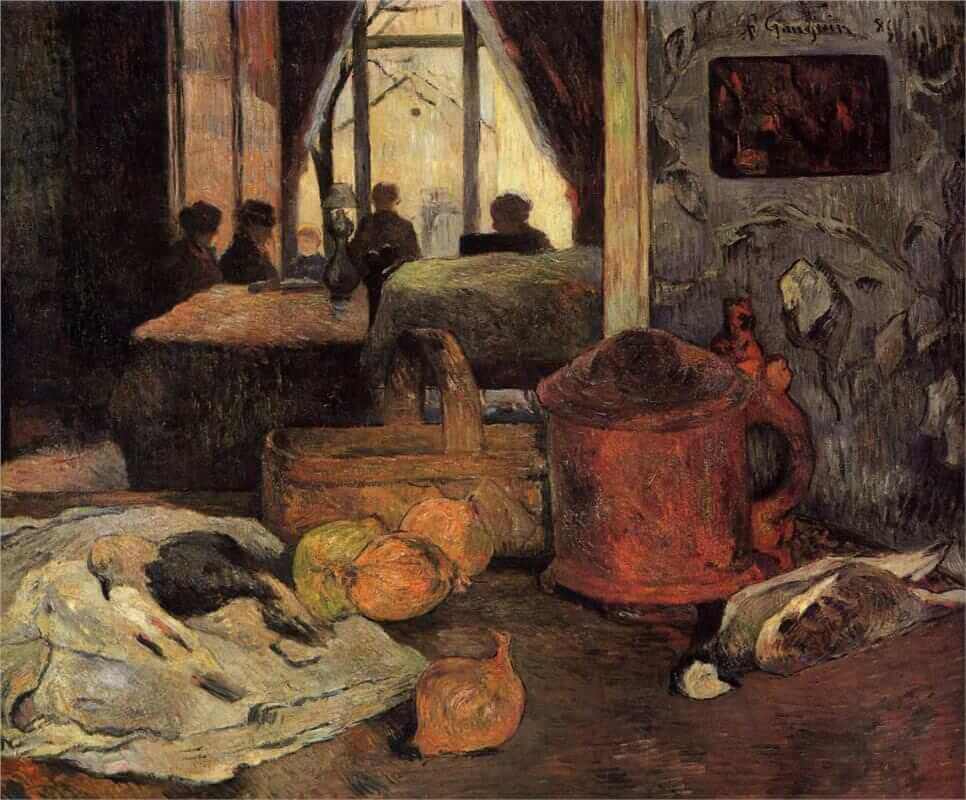 Still Life of Onions and Pigeons and Room Interior in Copenhagen 1885, by Paul Gauguin